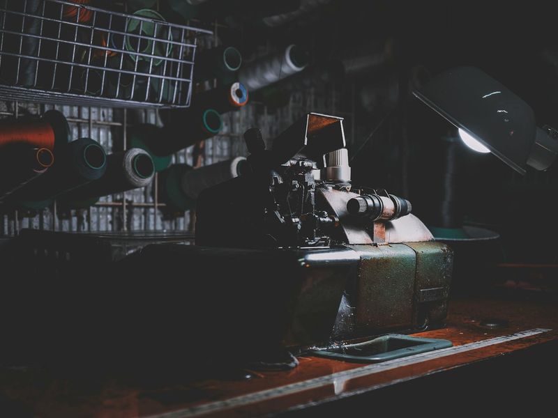 Close up of sports equipment in a dimly lit room.